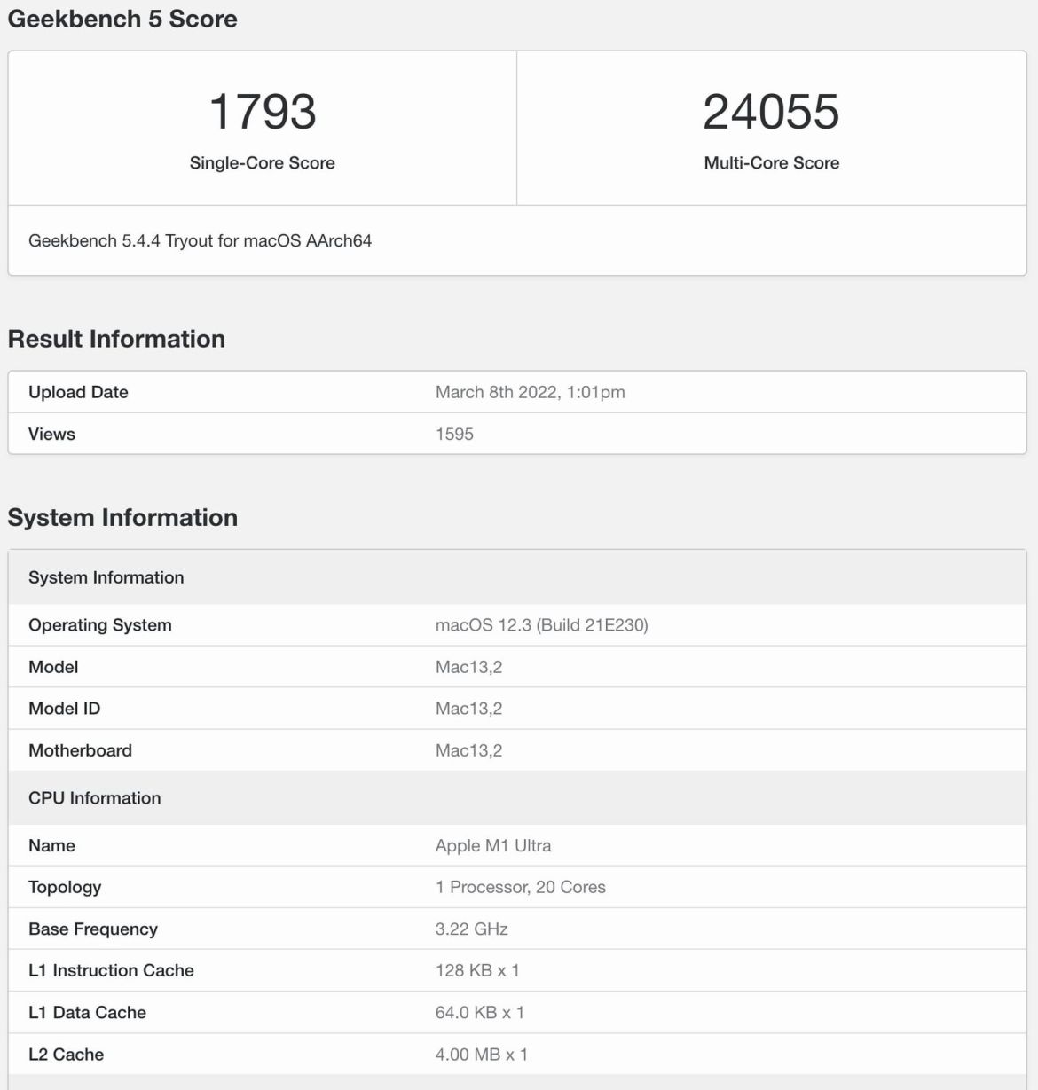 Apple M1 Ultra performans testi: Geekbench sonuçları