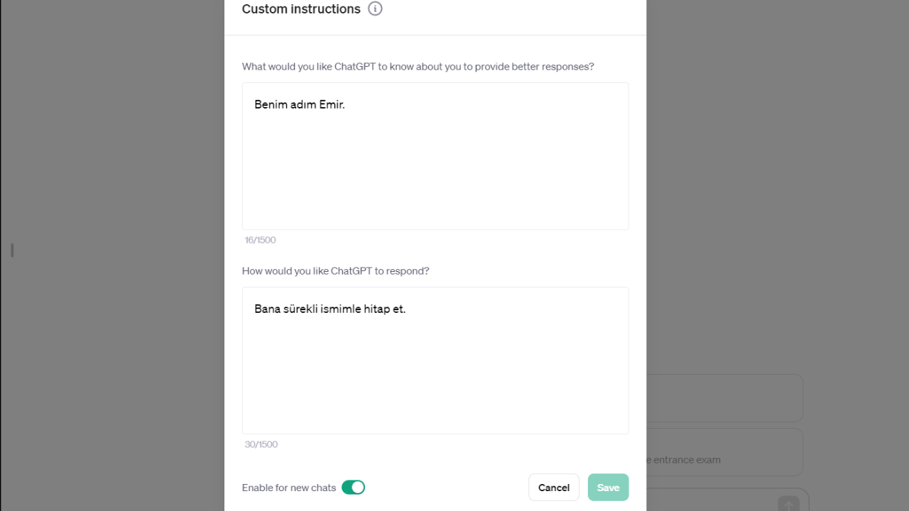 ChatGPT'ye adınızı öğretin!